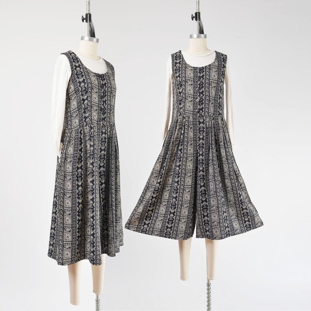 Vintage 90s Boho Geometric Tribal Print Wide Leg Jumpsuit XS/S